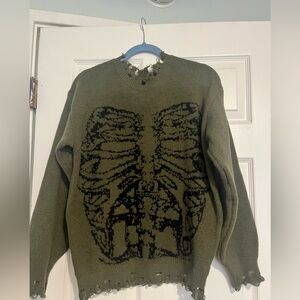 Olive Green Skeleton Knit Sweater